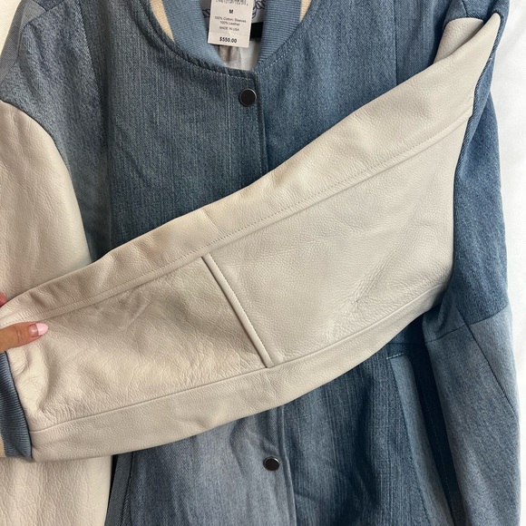 EB Denim & Leather Colorblock Varsity Jacket size M NWT - Picture 7 of 7